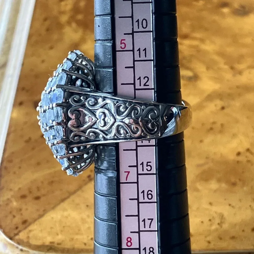 Natural Rainbow Moonstone Sterling Silver Cocktail Ring Size 6